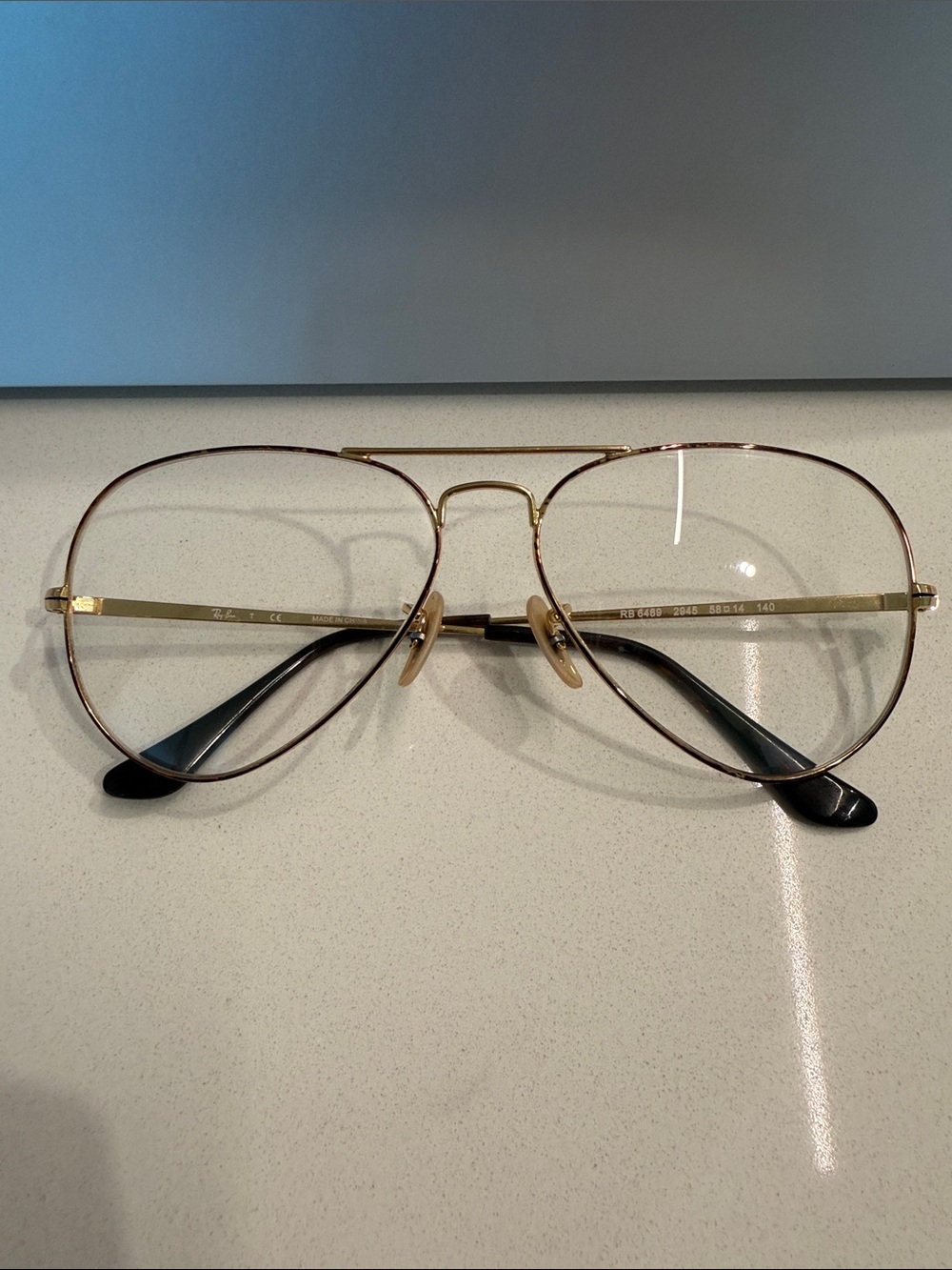 Ray-Ban Oversized Aviator Glasses / Frames Gold Tortoise RB6489 Net-A-Porter